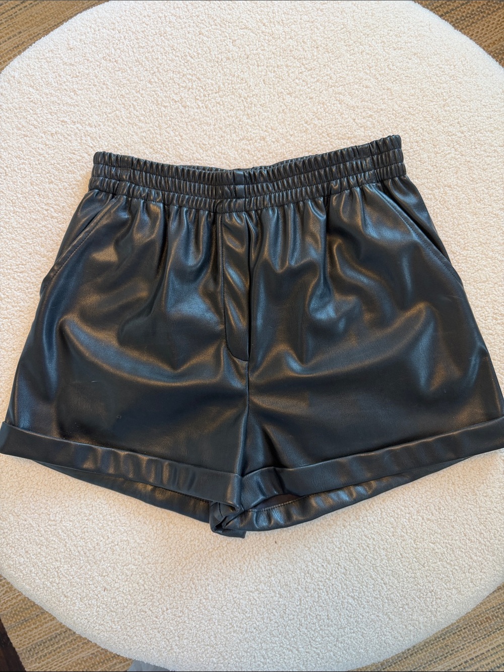 Steve Madden Black Faux Leather High-Waist Elastic Shorts